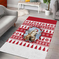 Christmas Santa Bunny Rabbits Area Rug Red White Tree Snowflake Pattern - Wonder Print Shop