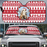 Christmas Santa Bunny Rabbits Auto Sun Shade Red White Tree Snowflake Pattern - Wonder Print Shop