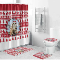 Christmas Santa Bunny Rabbits Bathroom Set Red White Tree Snowflake Pattern - Wonder Print Shop