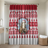 Christmas Santa Bunny Rabbits Bathroom Set Red White Tree Snowflake Pattern - Wonder Print Shop