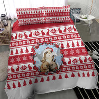 Christmas Santa Bunny Rabbits Bedding Set Red White Tree Snowflake Pattern - Wonder Print Shop