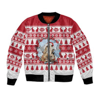 Christmas Santa Bunny Rabbits Bomber Jacket Red White Tree Snowflake Pattern - Wonder Print Shop