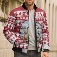 Christmas Santa Bunny Rabbits Bomber Puffer Jacket Red White Tree Snowflake Pattern - Wonder Print Shop