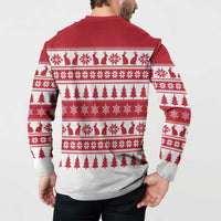 Christmas Santa Bunny Rabbits Button Sweatshirt Red White Tree Snowflake Pattern - Wonder Print Shop