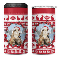 Christmas Santa Bunny Rabbits 4 in 1 Can Cooler Tumbler Red White Tree Snowflake Pattern - Wonder Print Shop