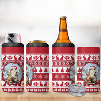 Christmas Santa Bunny Rabbits 4 in 1 Can Cooler Tumbler Red White Tree Snowflake Pattern - Wonder Print Shop