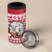 Christmas Santa Bunny Rabbits 4 in 1 Can Cooler Tumbler Red White Tree Snowflake Pattern - Wonder Print Shop
