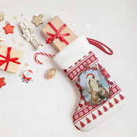 Christmas Santa Bunny Rabbits Christmas Stocking Red White Tree Snowflake Pattern - Wonder Print Shop