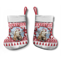 Christmas Santa Bunny Rabbits Christmas Stocking Red White Tree Snowflake Pattern - Wonder Print Shop