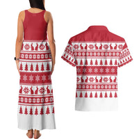 Christmas Santa Bunny Rabbits Couples Matching Tank Maxi Dress and Hawaiian Shirt Red White Tree Snowflake Pattern - Wonder Print Shop
