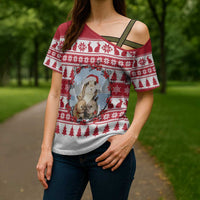 Christmas Santa Bunny Rabbits Cross Shoulder Shirt Red White Tree Snowflake Pattern - Wonder Print Shop