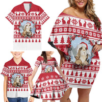 Christmas Santa Bunny Rabbits Family Matching Off Shoulder Short Dress and Hawaiian Shirt Red White Tree Snowflake Pattern - Wonder Print Shop