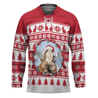 Christmas Santa Bunny Rabbits Hockey Jersey Red White Tree Snowflake Pattern - Wonder Print Shop