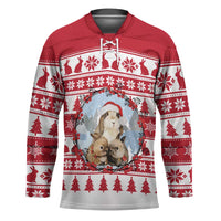 Christmas Santa Bunny Rabbits Hockey Jersey Red White Tree Snowflake Pattern - Wonder Print Shop