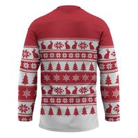 Christmas Santa Bunny Rabbits Hockey Jersey Red White Tree Snowflake Pattern - Wonder Print Shop