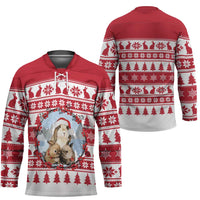 Christmas Santa Bunny Rabbits Hockey Jersey Red White Tree Snowflake Pattern - Wonder Print Shop