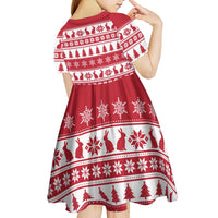 Christmas Santa Bunny Rabbits Kid Short Sleeve Dress Red White Tree Snowflake Pattern - Wonder Print Shop