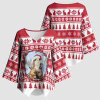 Christmas Santa Bunny Rabbits Kimono Sleeve Blouse Red White Tree Snowflake Pattern - Wonder Print Shop