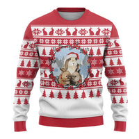 Christmas Santa Bunny Rabbits Ugly Christmas Sweater Red White Tree Snowflake Pattern - Wonder Print Shop