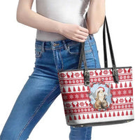 Christmas Santa Bunny Rabbits Leather Tote Bag Red White Tree Snowflake Pattern - Wonder Print Shop
