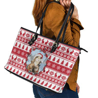 Christmas Santa Bunny Rabbits Leather Tote Bag Red White Tree Snowflake Pattern - Wonder Print Shop