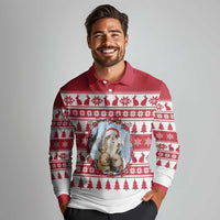 Christmas Santa Bunny Rabbits Long Sleeve Polo Shirt Red White Tree Snowflake Pattern - Wonder Print Shop