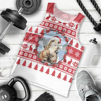 Christmas Santa Bunny Rabbits Men Tank Top Red White Tree Snowflake Pattern - Wonder Print Shop