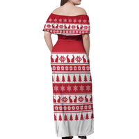 Christmas Santa Bunny Rabbits Off Shoulder Maxi Dress Red White Tree Snowflake Pattern - Wonder Print Shop
