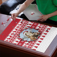 Christmas Santa Bunny Rabbits Puzzle Red White Tree Snowflake Pattern - Wonder Print Shop