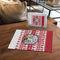 Christmas Santa Bunny Rabbits Puzzle Red White Tree Snowflake Pattern - Wonder Print Shop