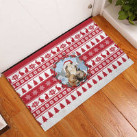 Christmas Santa Bunny Rabbits Rubber Doormat Red White Tree Snowflake Pattern - Wonder Print Shop