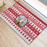 Christmas Santa Bunny Rabbits Rubber Doormat Red White Tree Snowflake Pattern - Wonder Print Shop