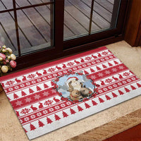 Christmas Santa Bunny Rabbits Rubber Doormat Red White Tree Snowflake Pattern - Wonder Print Shop
