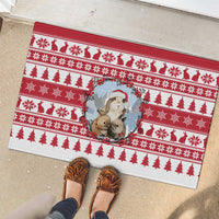 Christmas Santa Bunny Rabbits Rubber Doormat Red White Tree Snowflake Pattern - Wonder Print Shop