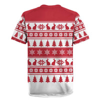 Christmas Santa Bunny Rabbits Rugby Jersey Red White Tree Snowflake Pattern - Wonder Print Shop