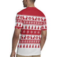 Christmas Santa Bunny Rabbits Rugby Jersey Red White Tree Snowflake Pattern - Wonder Print Shop