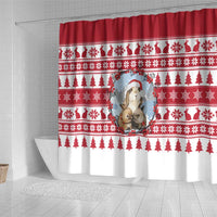 Christmas Santa Bunny Rabbits Shower Curtain Red White Tree Snowflake Pattern - Wonder Print Shop