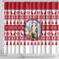 Christmas Santa Bunny Rabbits Shower Curtain Red White Tree Snowflake Pattern - Wonder Print Shop