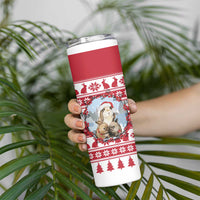 Christmas Santa Bunny Rabbits Skinny Tumbler Red White Tree Snowflake Pattern - Wonder Print Shop
