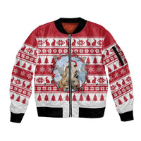 Christmas Santa Bunny Rabbits Sleeve Zip Bomber Jacket Red White Tree Snowflake Pattern - Wonder Print Shop
