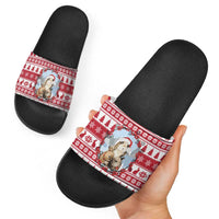 Christmas Santa Bunny Rabbits Slide Sandals Red White Tree Snowflake Pattern - Wonder Print Shop