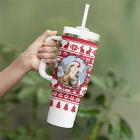 Christmas Santa Bunny Rabbits Tumbler With Handle Red White Tree Snowflake Pattern - Wonder Print Shop
