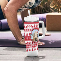 Christmas Santa Bunny Rabbits Tumbler With Handle Red White Tree Snowflake Pattern - Wonder Print Shop