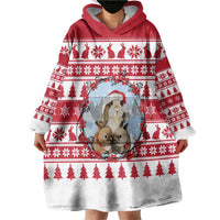 Christmas Santa Bunny Rabbits Wearable Blanket Hoodie Red White Tree Snowflake Pattern - Wonder Print Shop