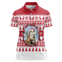 Christmas Santa Bunny Rabbits Women Polo Shirt Red White Tree Snowflake Pattern - Wonder Print Shop