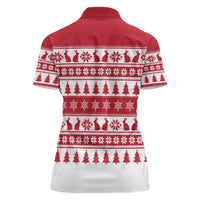 Christmas Santa Bunny Rabbits Women Polo Shirt Red White Tree Snowflake Pattern - Wonder Print Shop