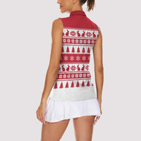 Christmas Santa Bunny Rabbits Women Sleeveless Polo Shirt Red White Tree Snowflake Pattern - Wonder Print Shop