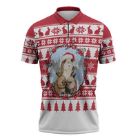 Christmas Santa Bunny Rabbits Zipper Polo Shirt Red White Tree Snowflake Pattern - Wonder Print Shop