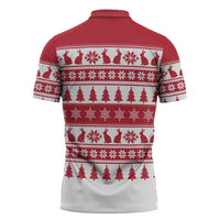 Christmas Santa Bunny Rabbits Zipper Polo Shirt Red White Tree Snowflake Pattern - Wonder Print Shop