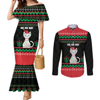Christmas Cat Couples Matching Mermaid Dress and Long Sleeve Button Shirt with Grumpy Cat in Santa Hat Holiday Lights - Wonder Print Shop